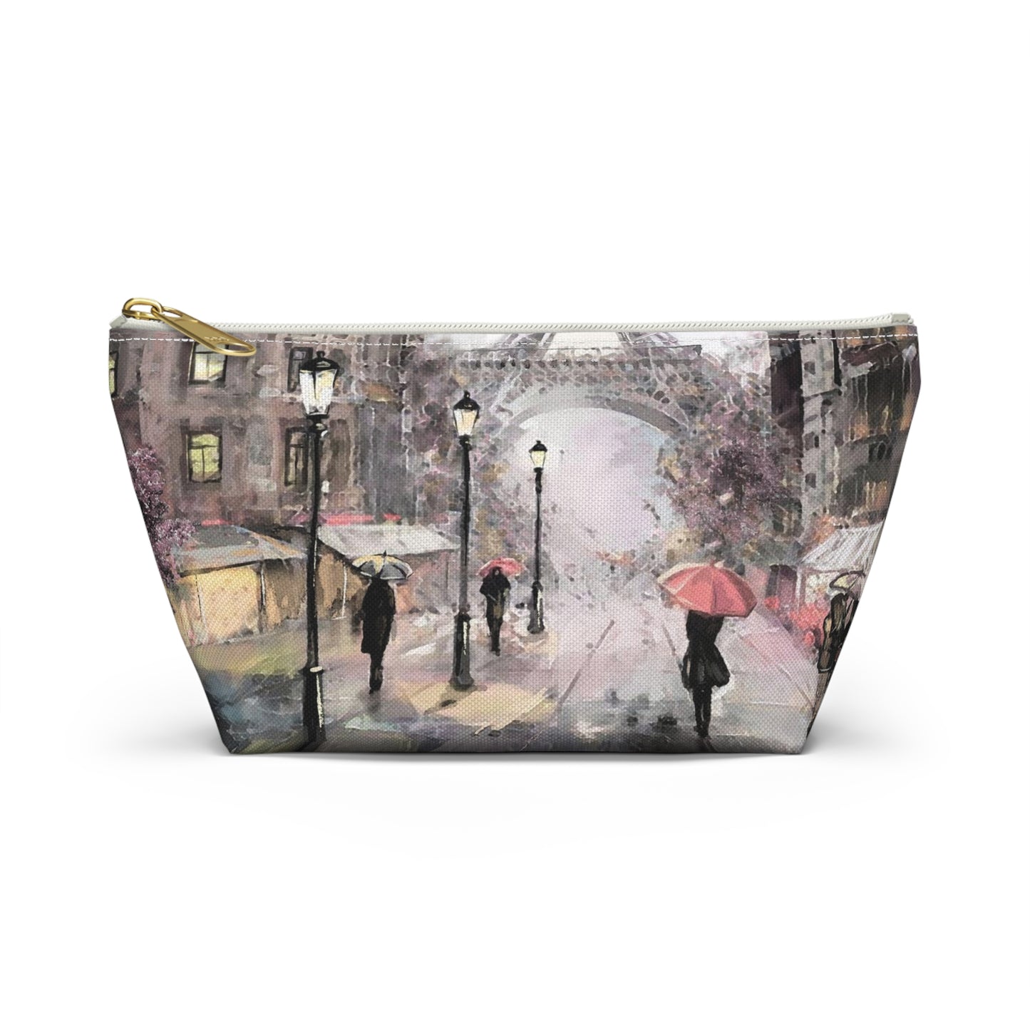 Eiffel Tower Cosmetic Pouch w T-bottom, Accessory Pouch - Pastel Rain in Paris