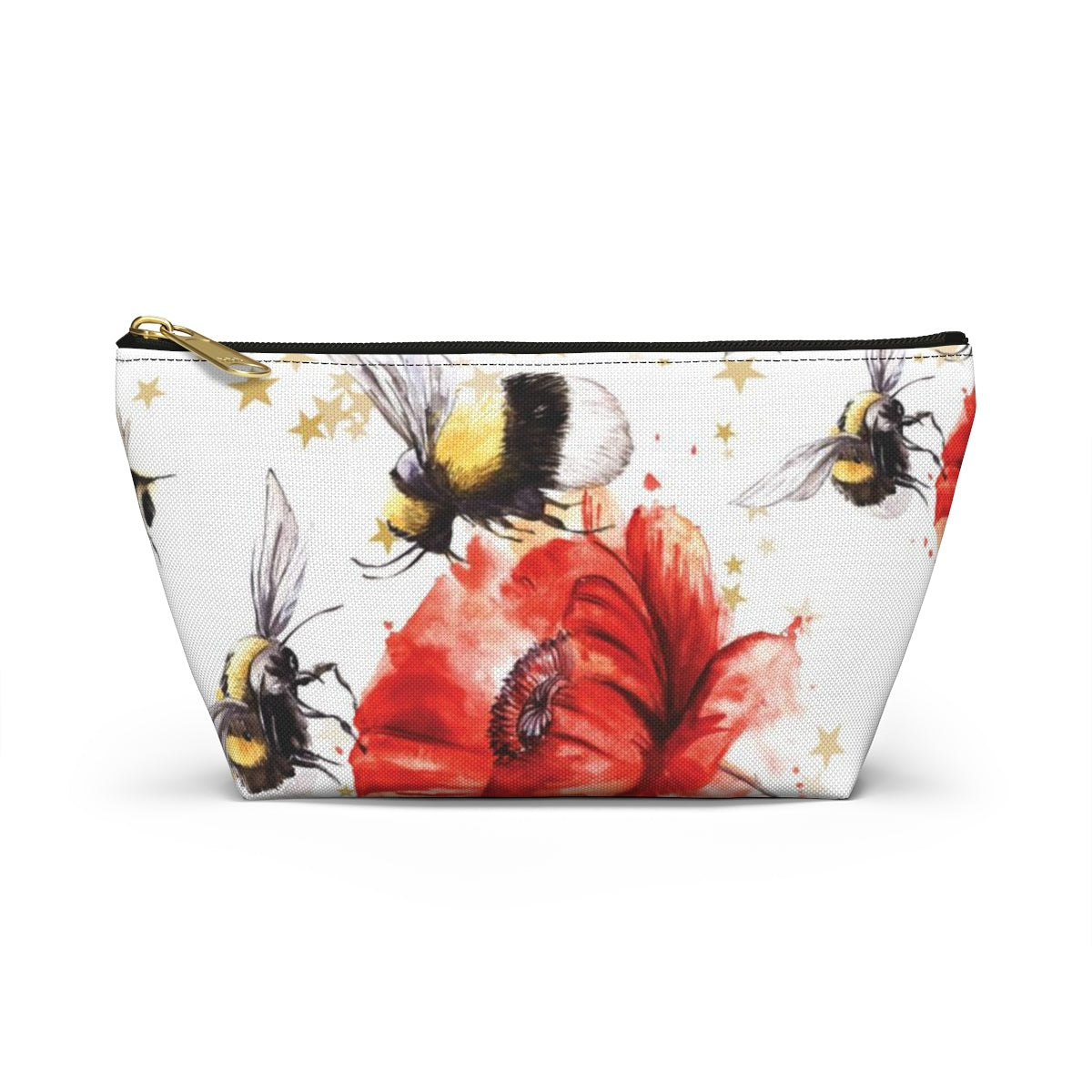 Bumblebee Cosmetic Pouch w T-bottom, Accessory Pouch, Red Poppy