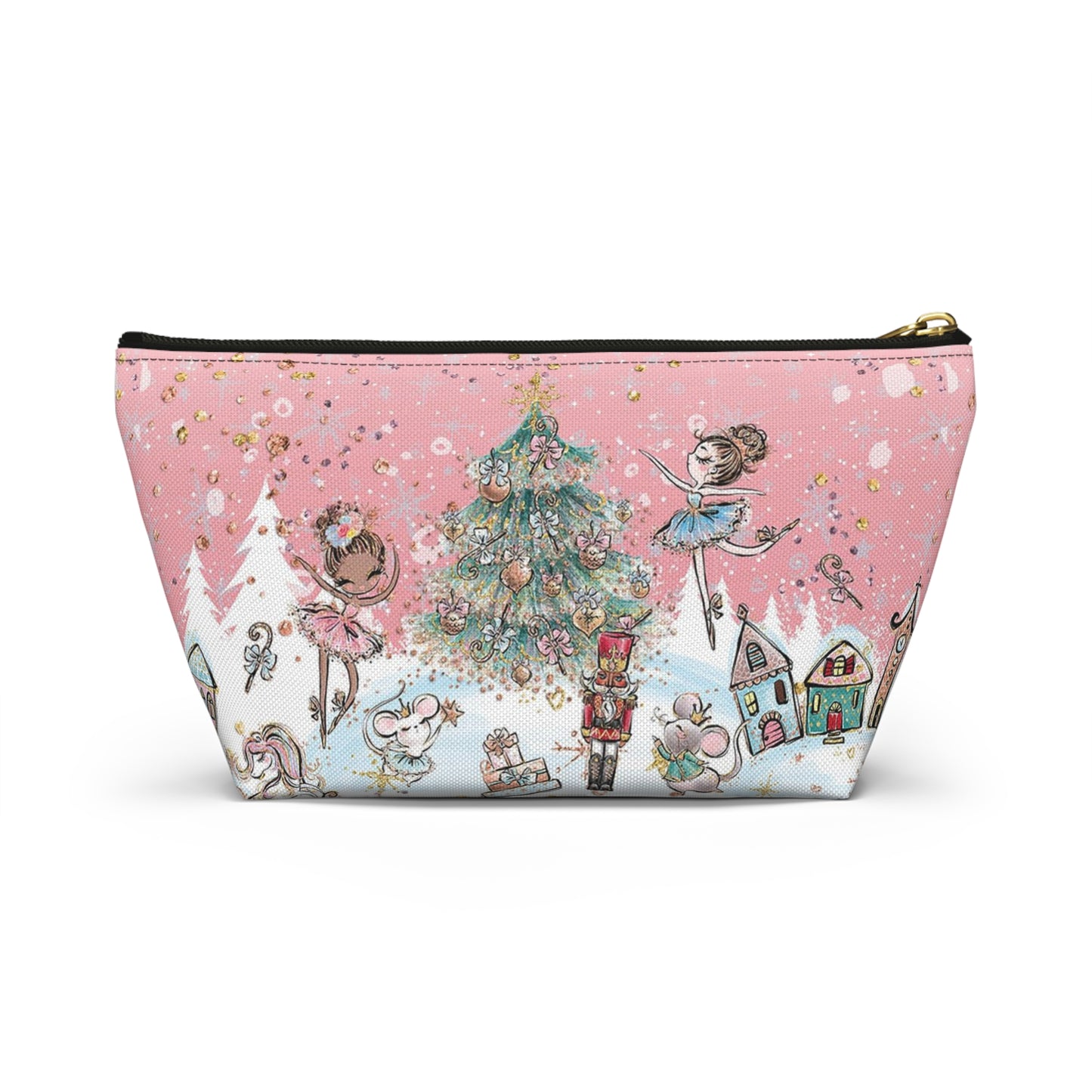 Nutcracker Cosmetic Pouch w T-bottom, Accessory Pouch - Pink Nutcracker Ballet Makeup Bag