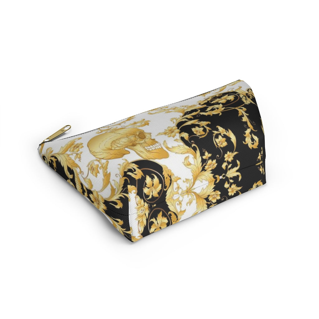 Gilded Skull Cosmetic Pouch w T-bottom, Accessory Pouch