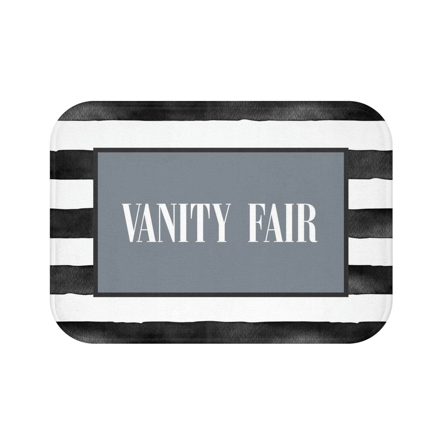 VANITY FAIR Stripe Bath Mat - Fashion Inspired Floor Mat - Black, White & Blue Bathroom Shower Mat