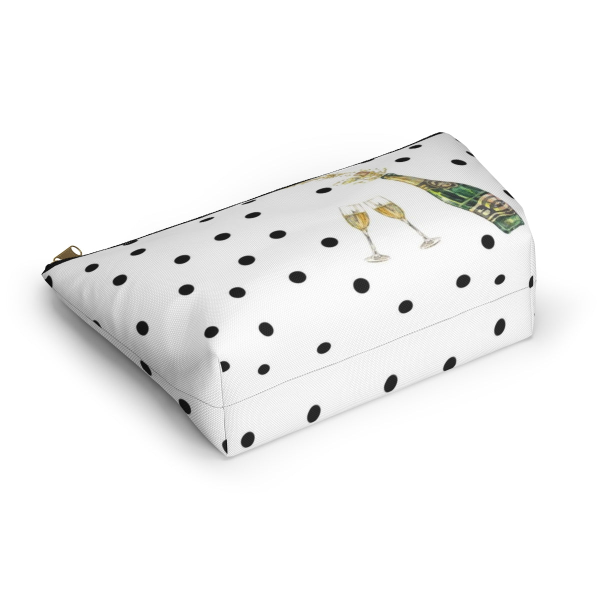 Personalized Champaign Cosmetic Pouch w T-bottom, Accessory Pouch, Celebration Polka Dot