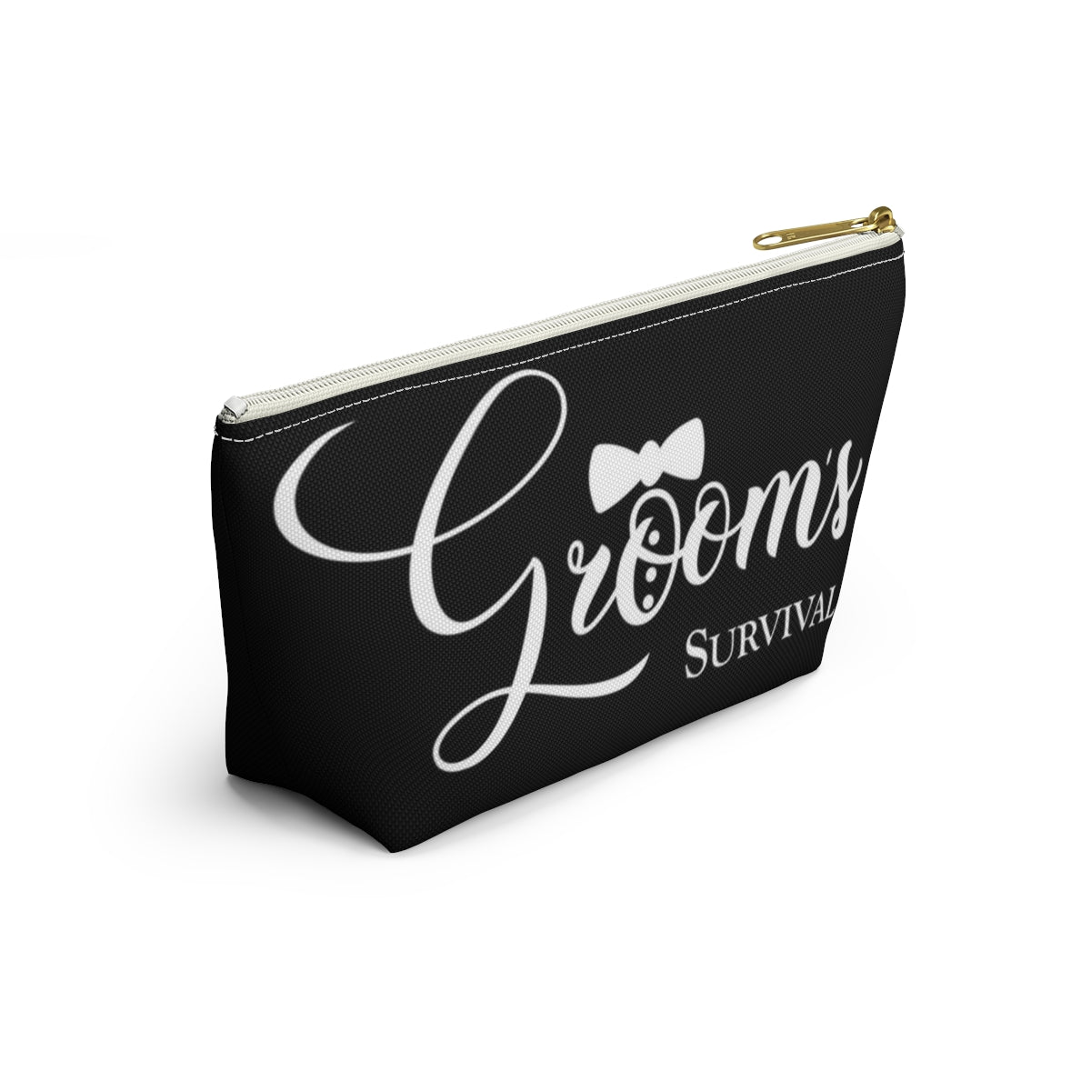 Grooms Survival Kit Cosmetic Pouch w T-bottom, Accessory Pouch, Black and White