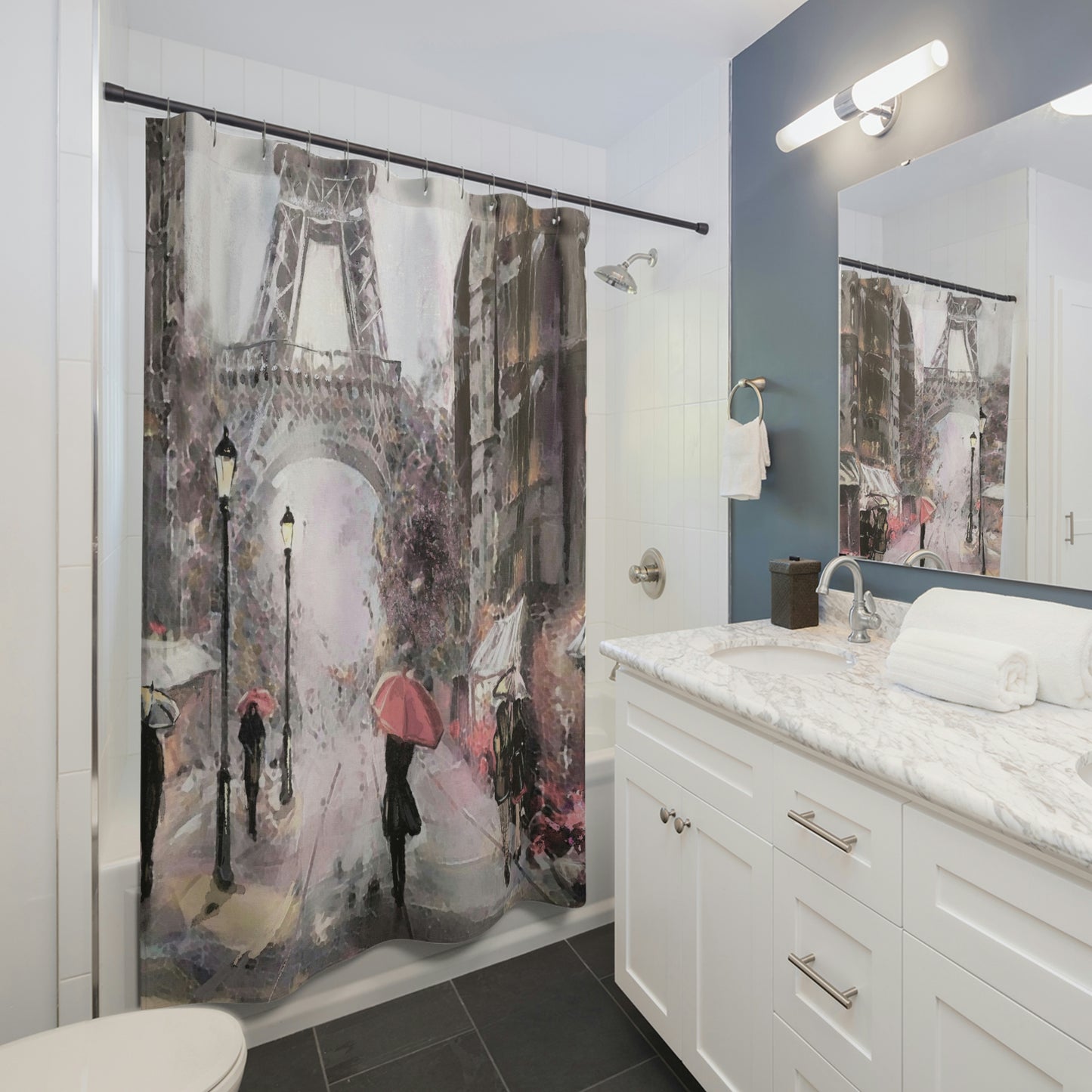 Eiffel Tower in Paris - Personalized Shower Curtain - Abstract Paris Painting Fashion Bathroom Curtain