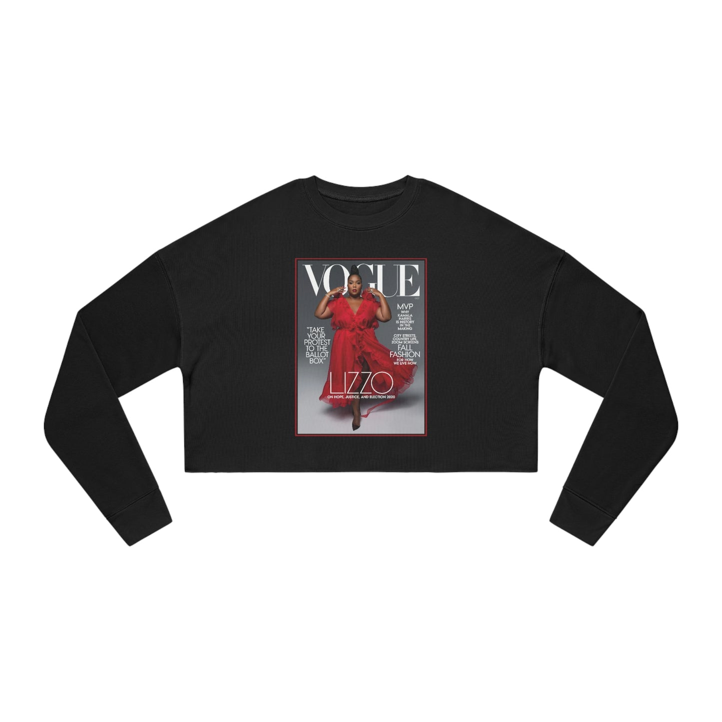 LIZZO Vogue Cover Crop Sweatshirt, Cropped Pullover, Crop Fleece, Crop Top - BLACK