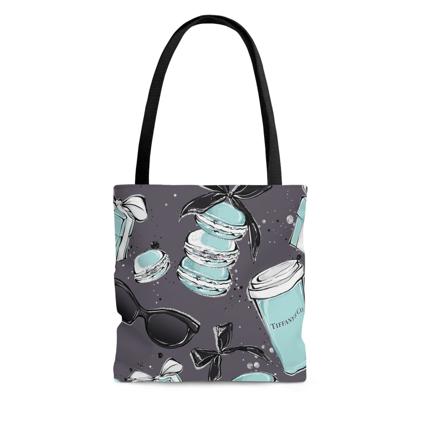 Personalized Coffee and Macarons Canvas Tote Bag, Basic Square Tote - Breakfast at Tiffany Inspired