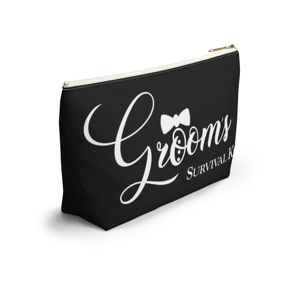 Grooms Survival Kit Cosmetic Pouch w T-bottom, Accessory Pouch, Black and White