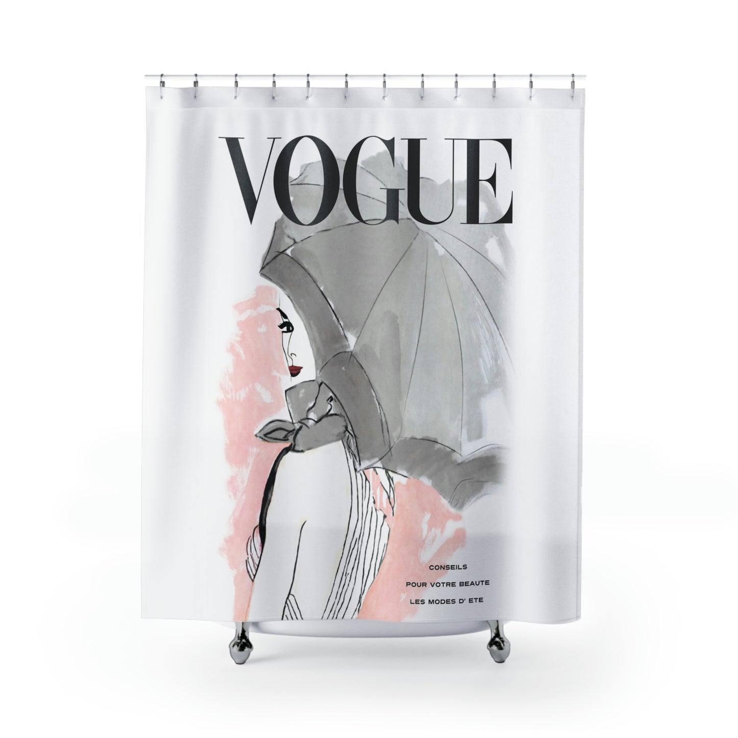 VOGUE Summer Fashion Shower Curtain - Fashion Magazine Shower Curtain - Pink Umbrella Fashion Bathroom Curtain