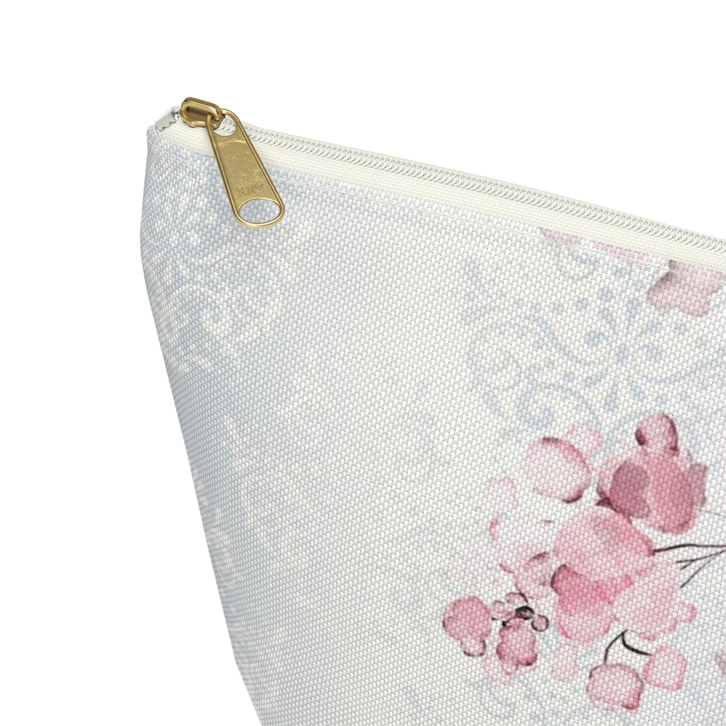 Personalized Pink Flower Damask - Cosmetic Pouch w T-bottom, Accessory Pouch