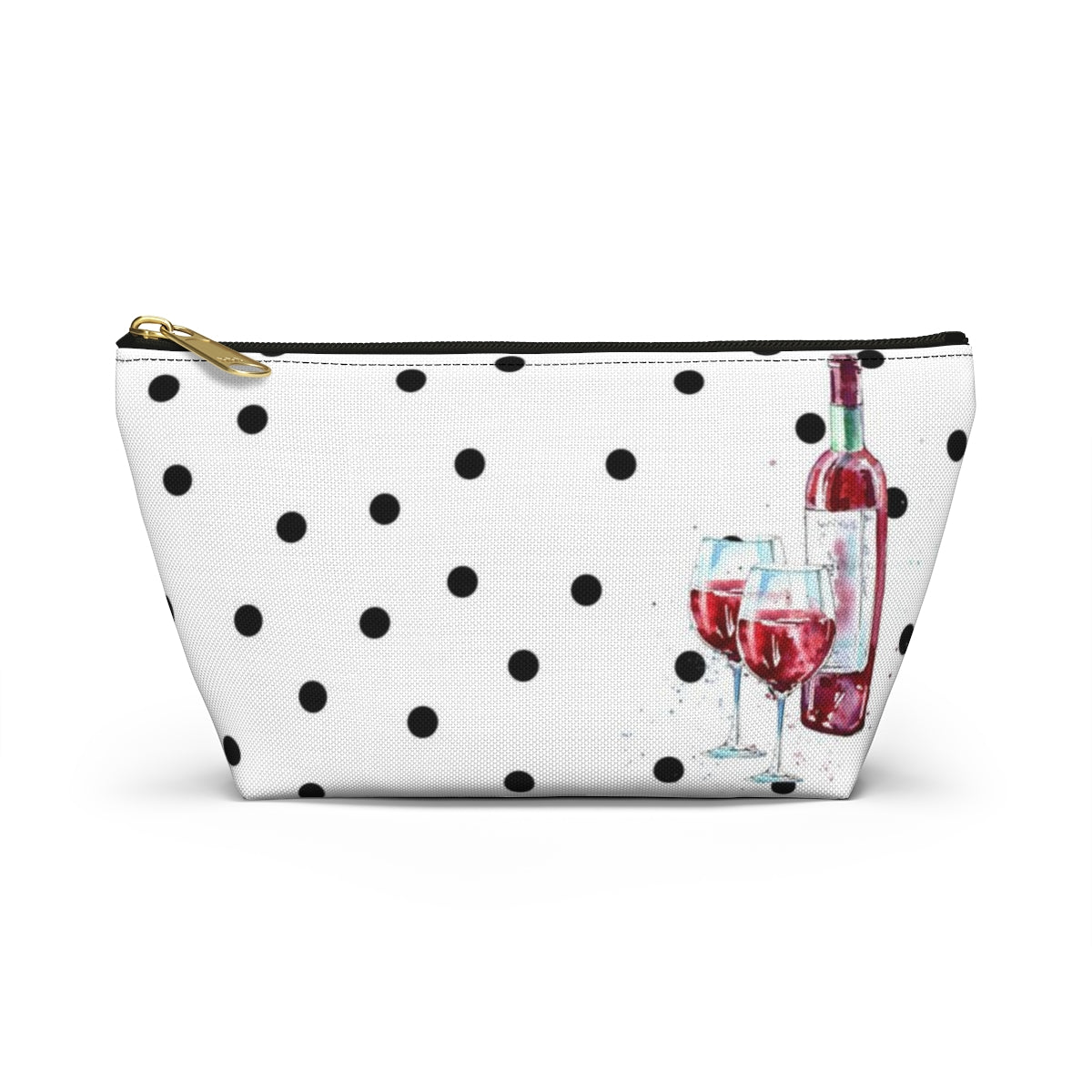 Personalized Wine Cosmetic Pouch w T-bottom, Accessory Pouch, Red Wine for Two Polka Dot