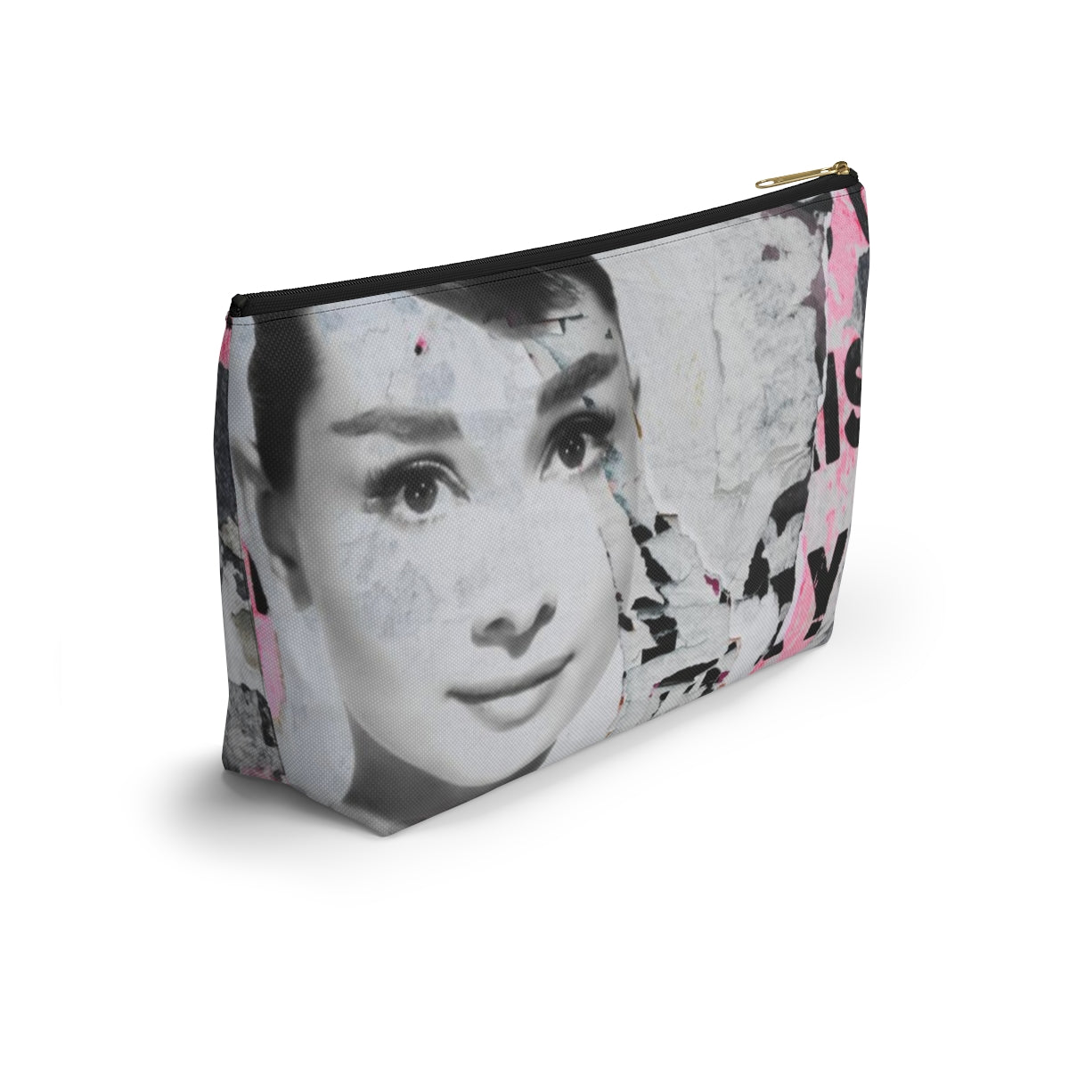 Audrey Hepburn Cosmetic Pouch w T-bottom, Accessory Pouch, Distressed Poster