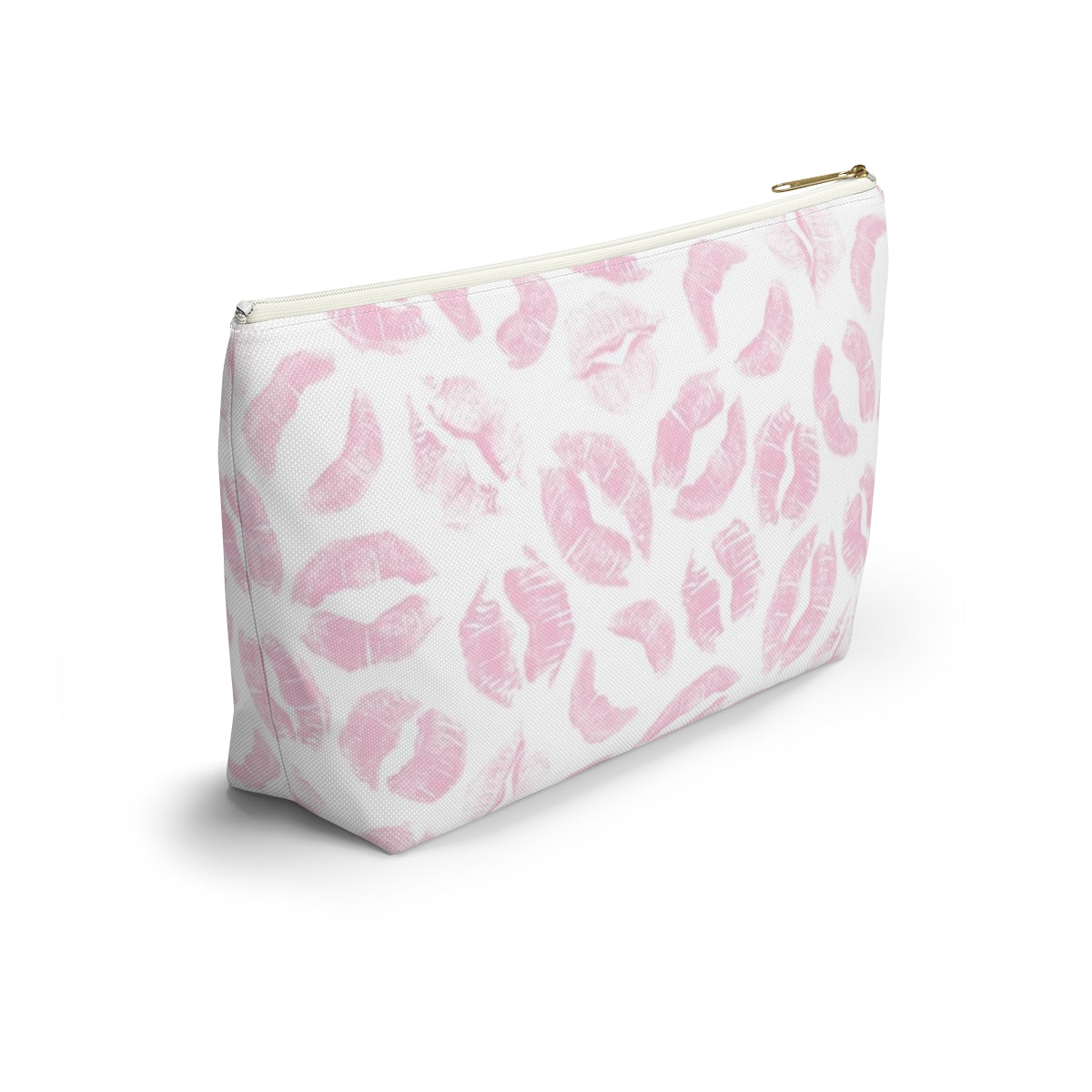 Lip Print Pouch w T-bottom, Accessory Pouch - Pink Kiss