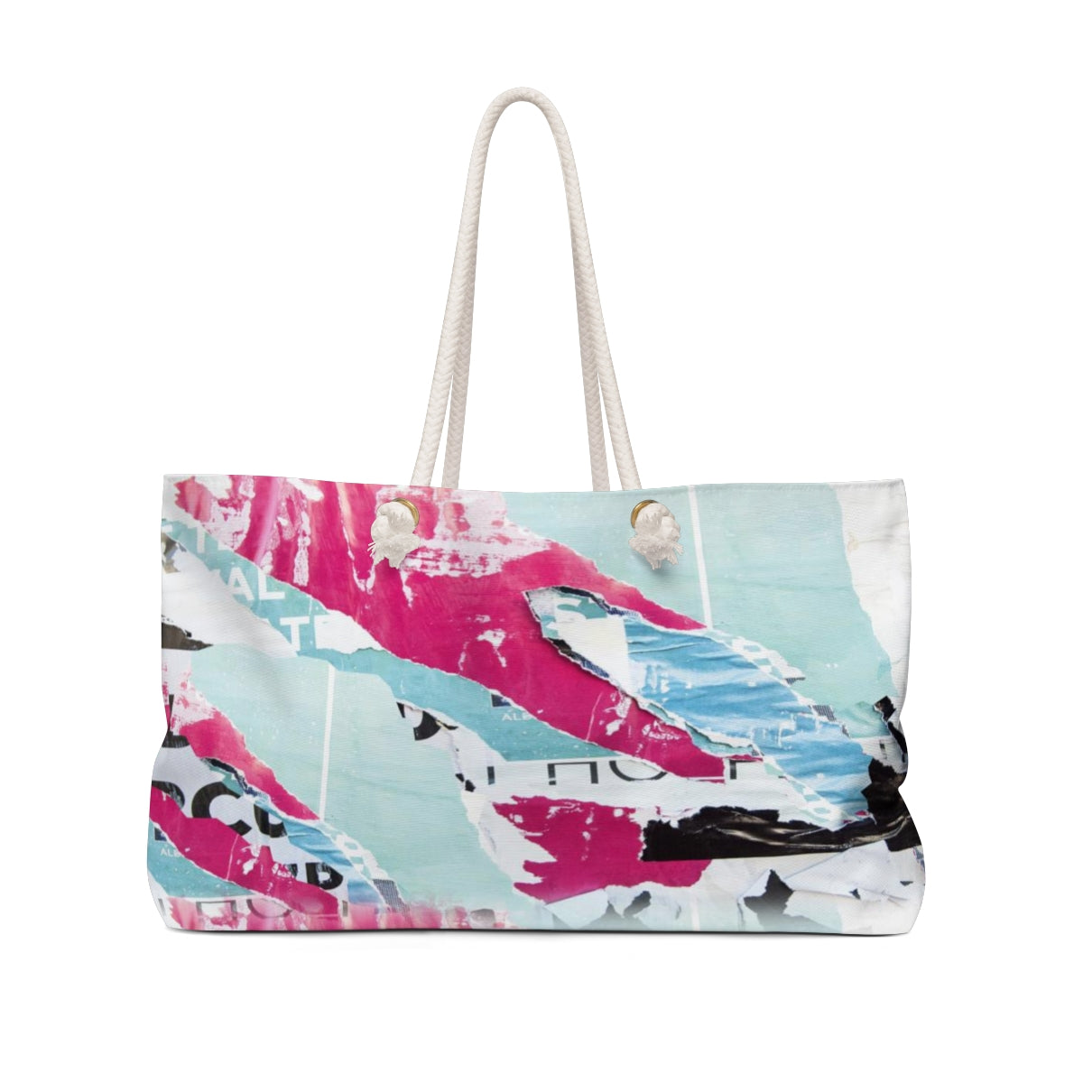 Personalized Abstract Tote Bag - Weekender Bag, Rope Tote, Pink and Blue Torn Poster