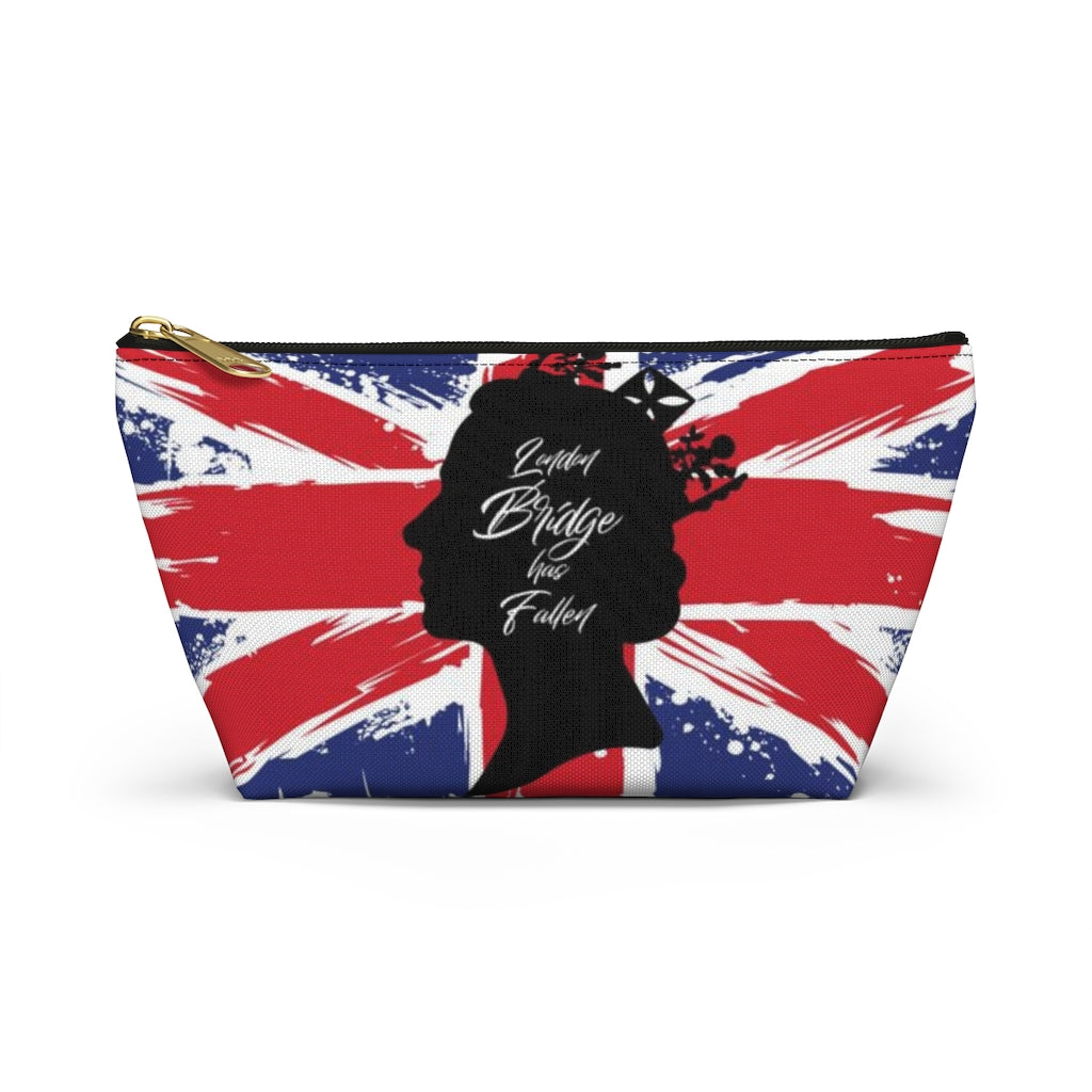 London Bridge has Fallen Cosmetic Pouch w T-bottom, Accessory Pouch, British Flag Queen Elizabeth