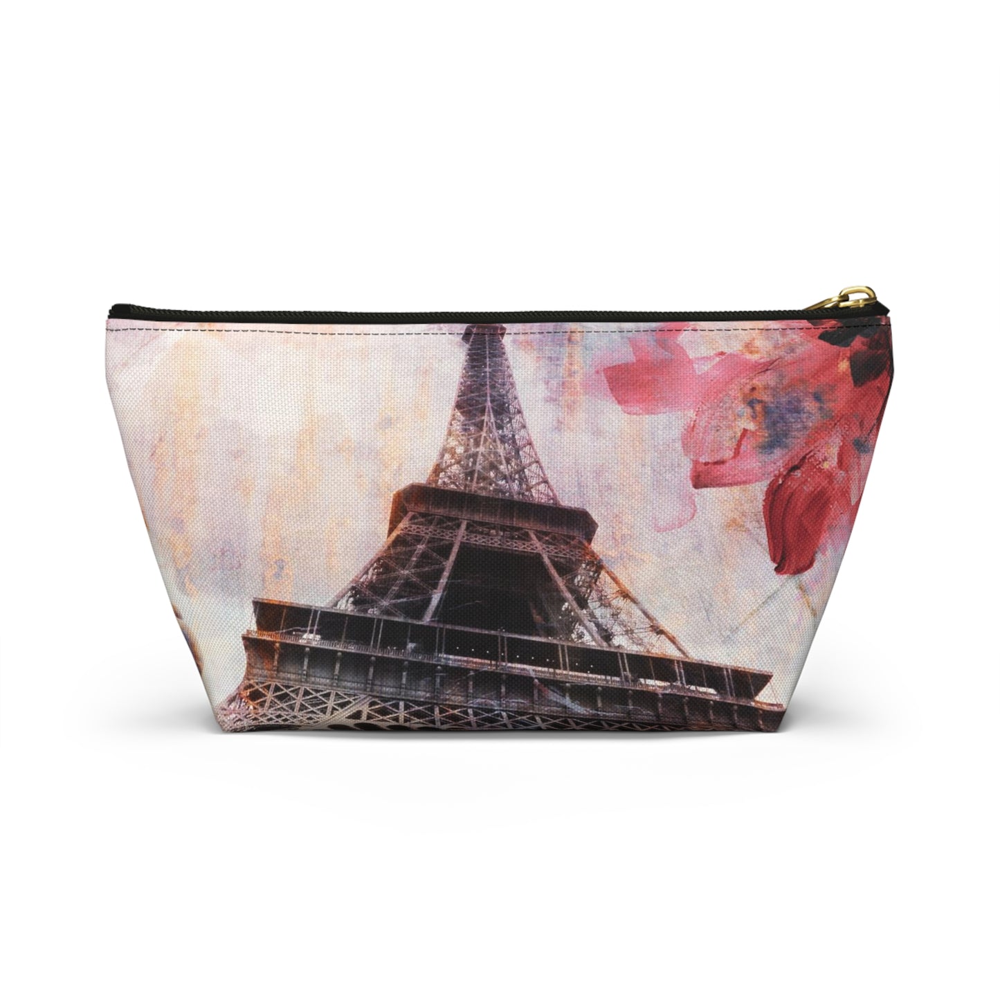 Eiffel Tower Cosmetic Pouch w T-bottom, Accessory Pouch - Paris Abstract Flower