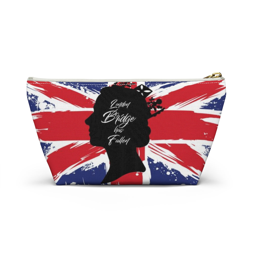 London Bridge has Fallen Cosmetic Pouch w T-bottom, Accessory Pouch, British Flag Queen Elizabeth