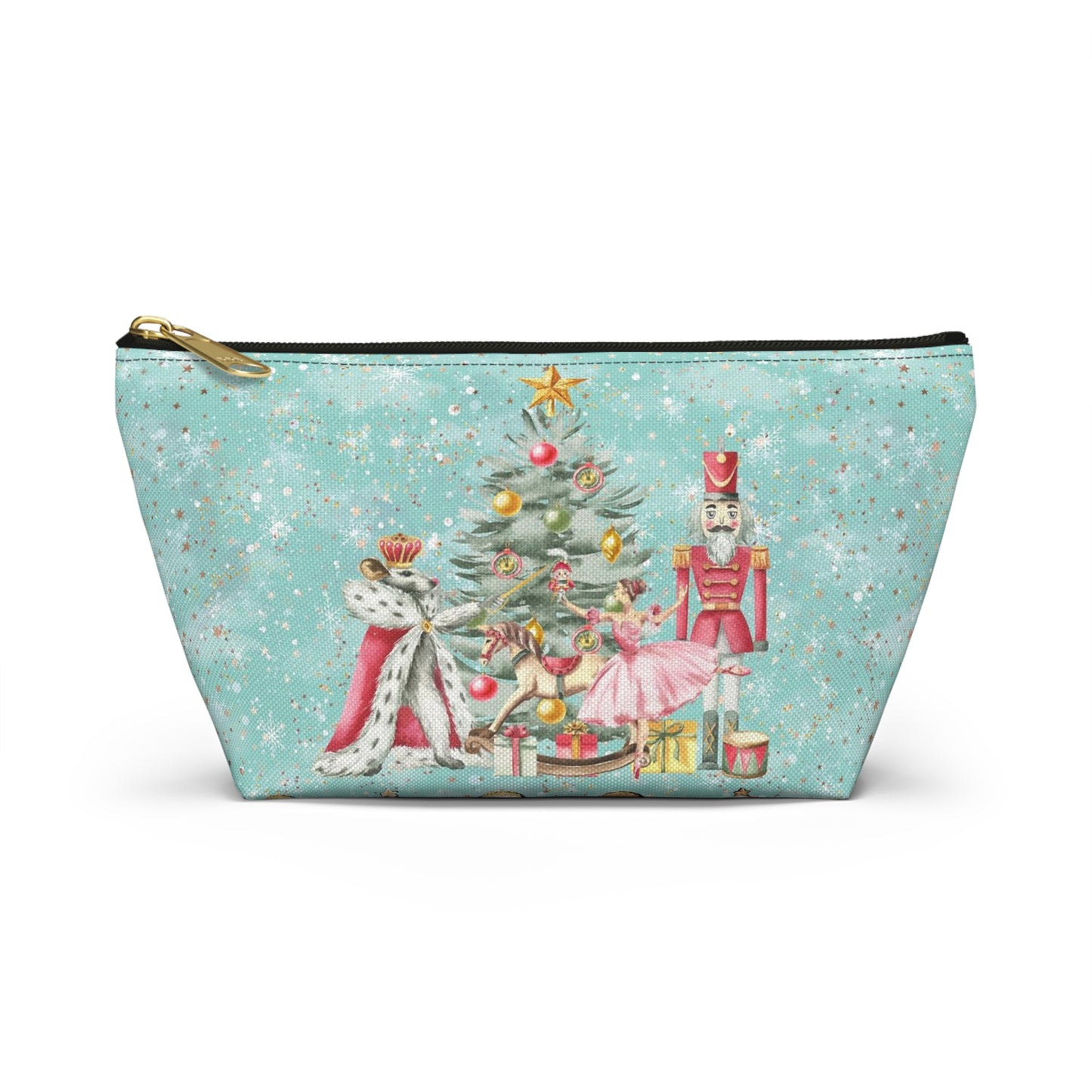 Nutcracker Gingerbread Cosmetic Pouch w T-bottom, Accessory Pouch - Blue Green Snowflake Nutcracker Ballet Makeup Bag