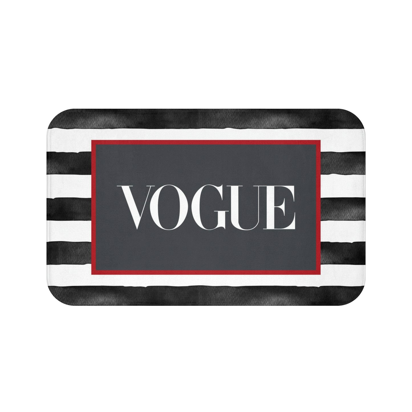 VOGUE Stripe Bath Mat - Fashion Inspired Floor Mat - Black, White & Red Bathroom Shower Mat