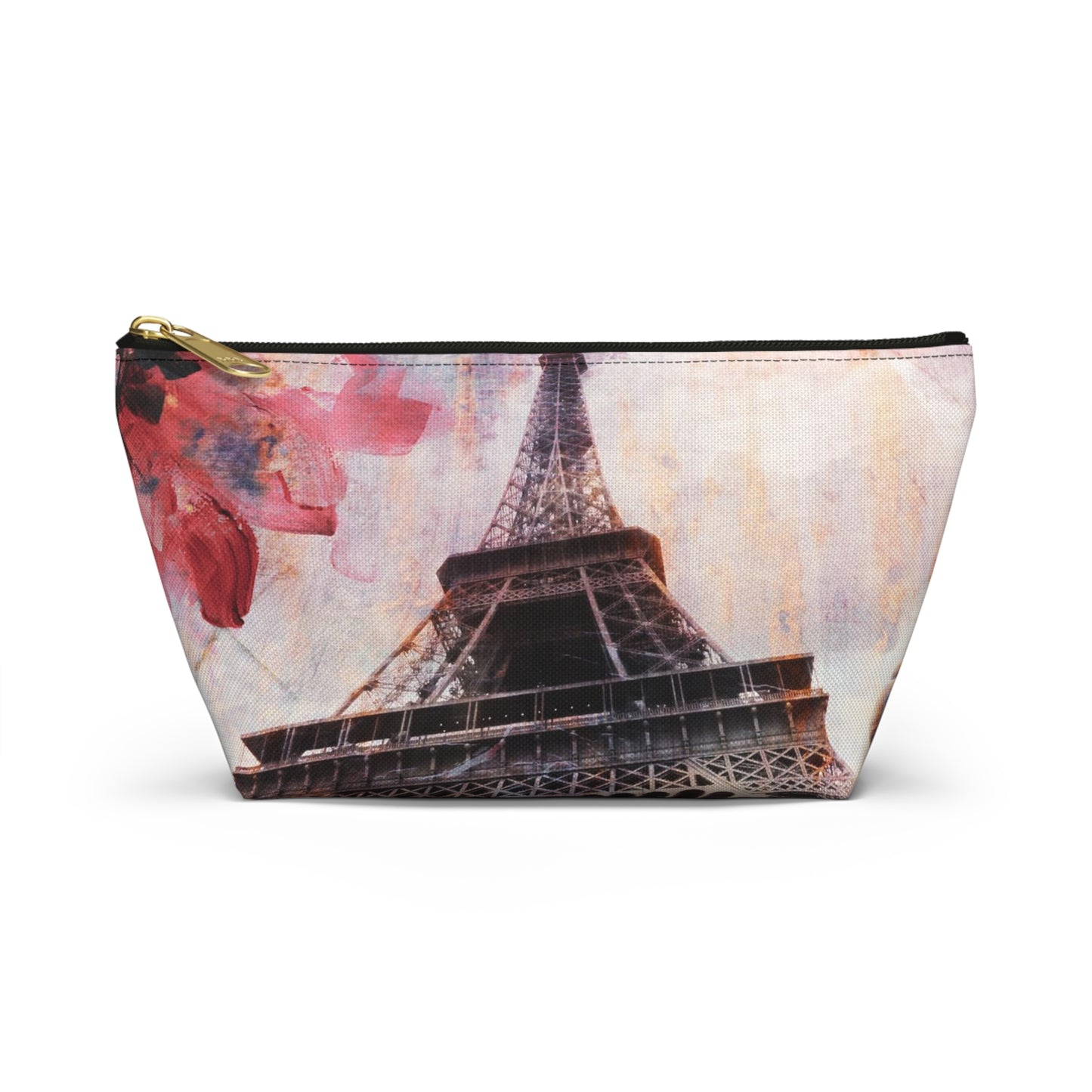 Eiffel Tower Cosmetic Pouch w T-bottom, Accessory Pouch - Paris Abstract Flower