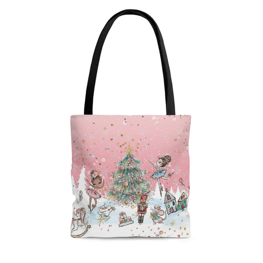 Nutcracker Ballet Canvas Tote Bag, Basic Square Tote - Pink Ballerina Nutcracker Tote