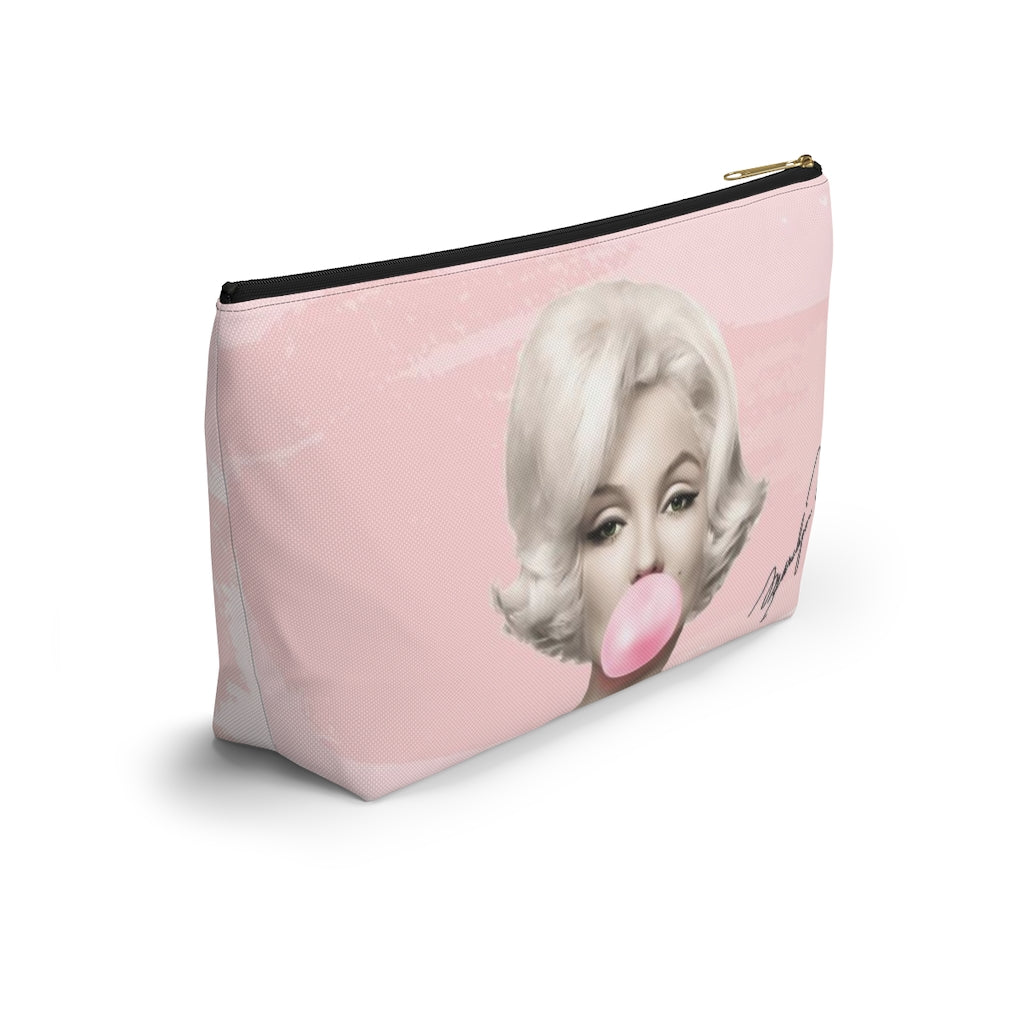 Marilyn Monroe Cosmetic Pouch w T-bottom, Accessory Pouch, Pink Signature