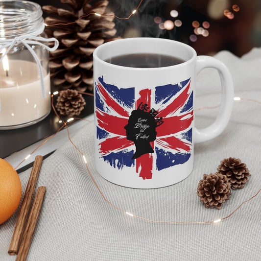 London Bridge has Fallen Mug Mug 11oz, Queen Elizabeth, British Flag