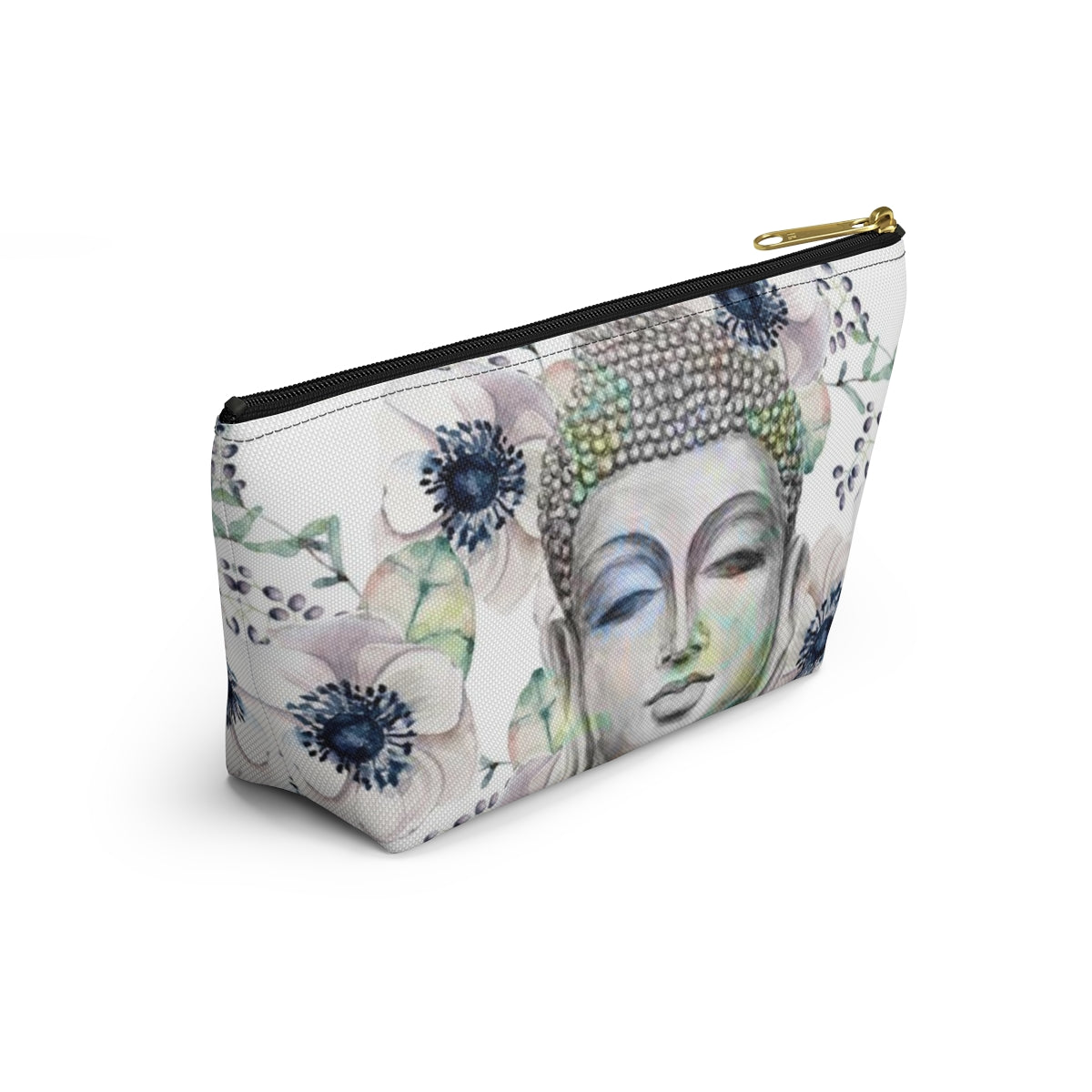 Buddha Cosmetic Pouch w T-bottom, Accessory Pouch - Buddha Flower