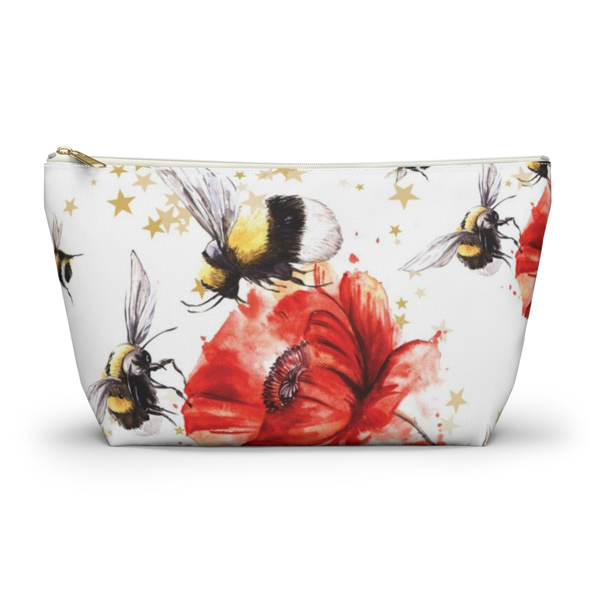 Bumblebee Cosmetic Pouch w T-bottom, Accessory Pouch, Red Poppy