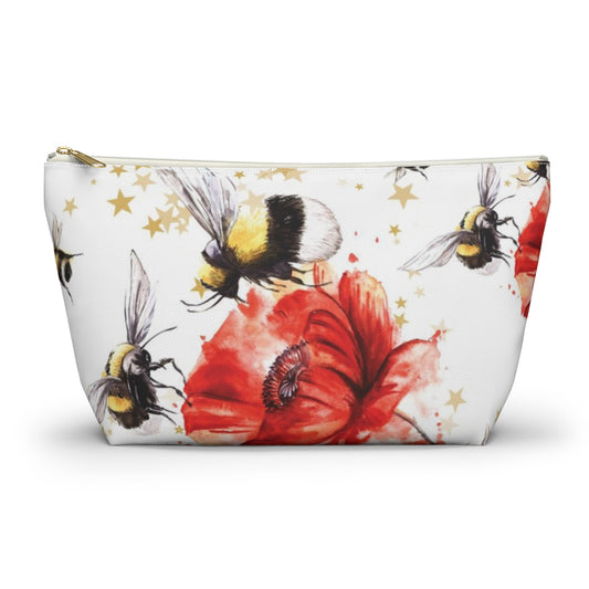 Bumblebee Cosmetic Pouch w T-bottom, Accessory Pouch, Red Poppy