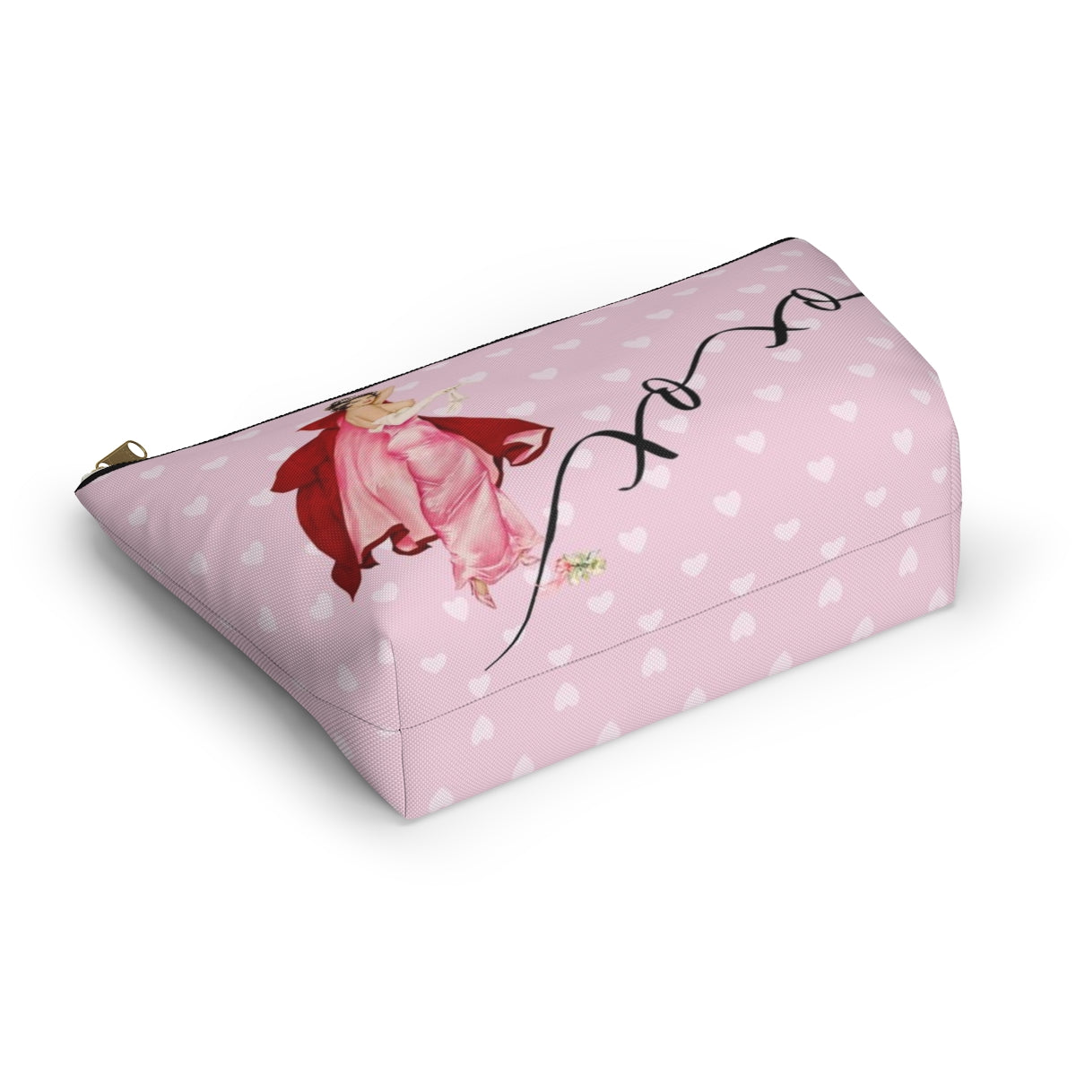 Personalized Pink Pinup Girl Cosmetic Pouch w T-bottom, Accessory Pouch - Red Riding Hood XOXO