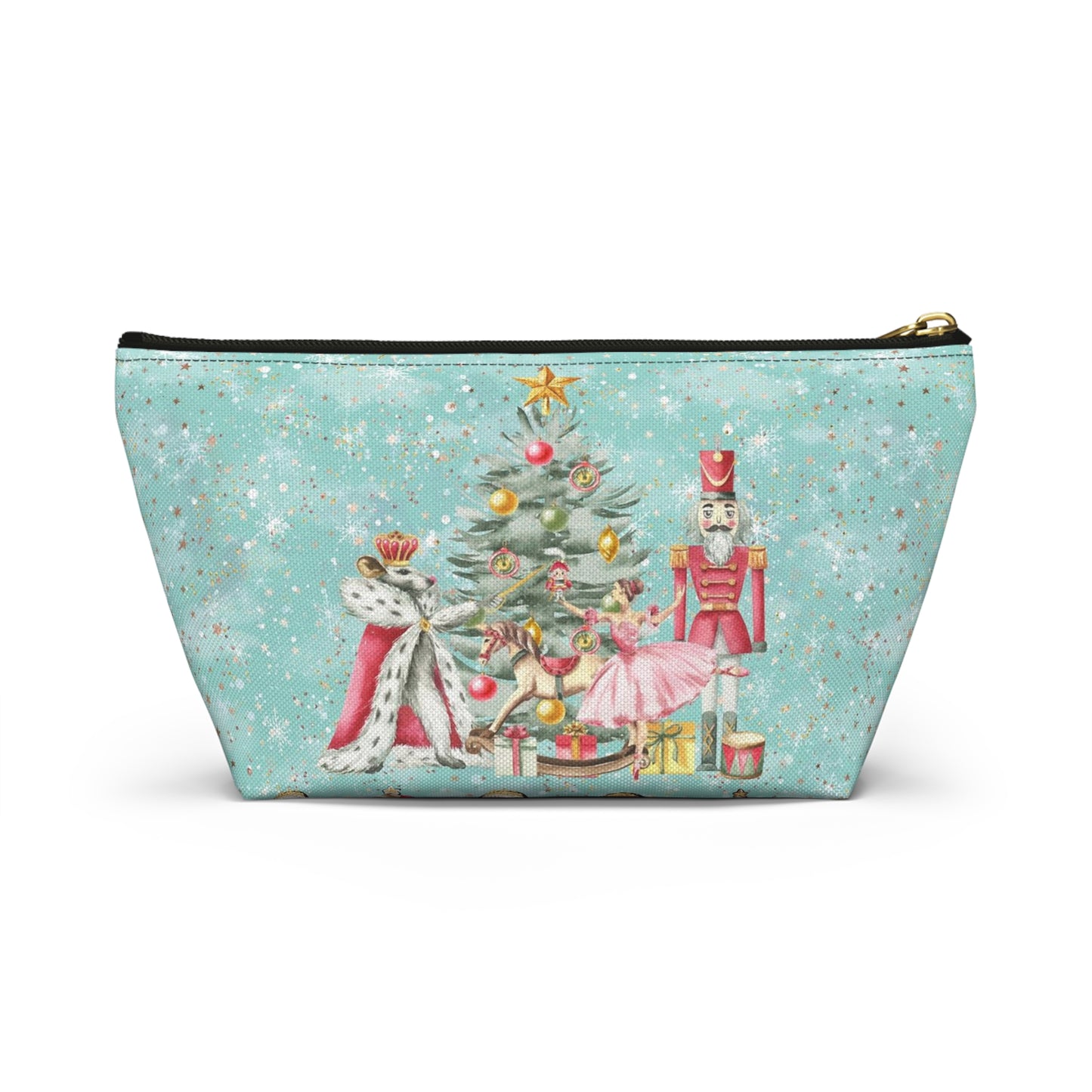 Nutcracker Gingerbread Cosmetic Pouch w T-bottom, Accessory Pouch - Blue Green Snowflake Nutcracker Ballet Makeup Bag