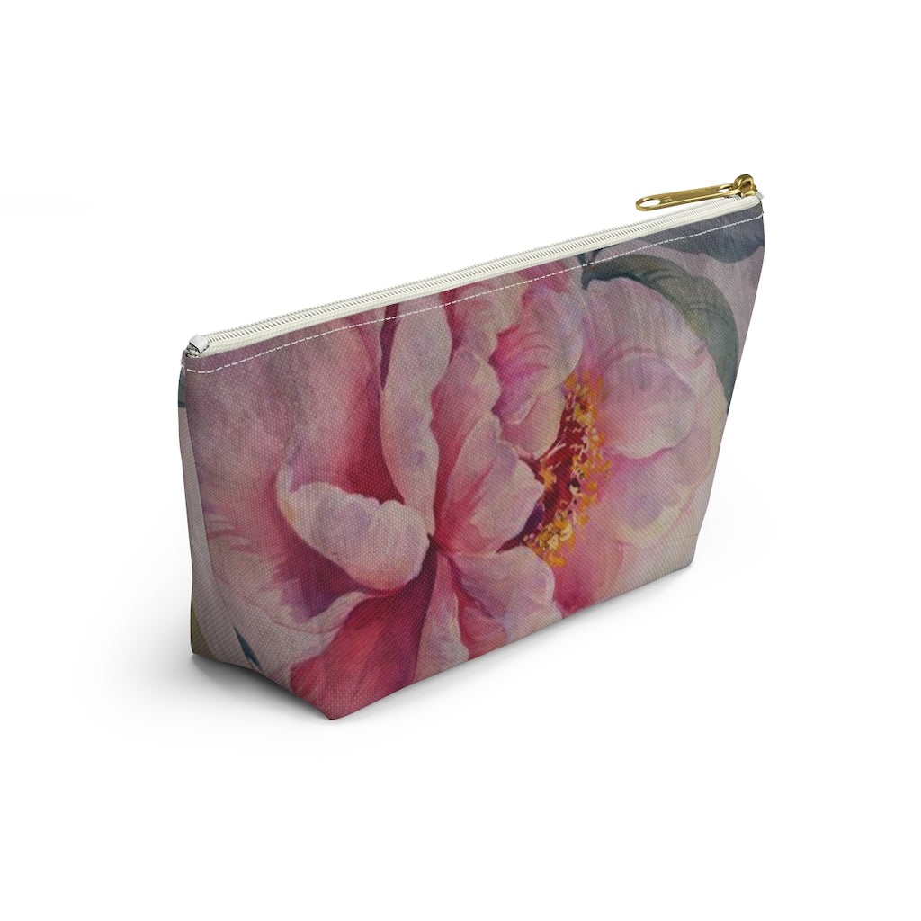 Rose Cosmetic Pouch w T-bottom, Accessory Pouch, Dusky Pink