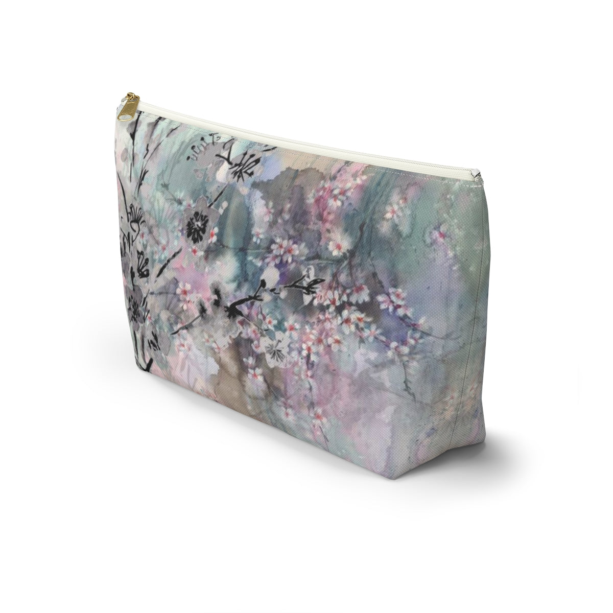 Sakura Cosmetic Pouch w T-bottom, Accessory Pouch - Watercolor Cherry Blossom