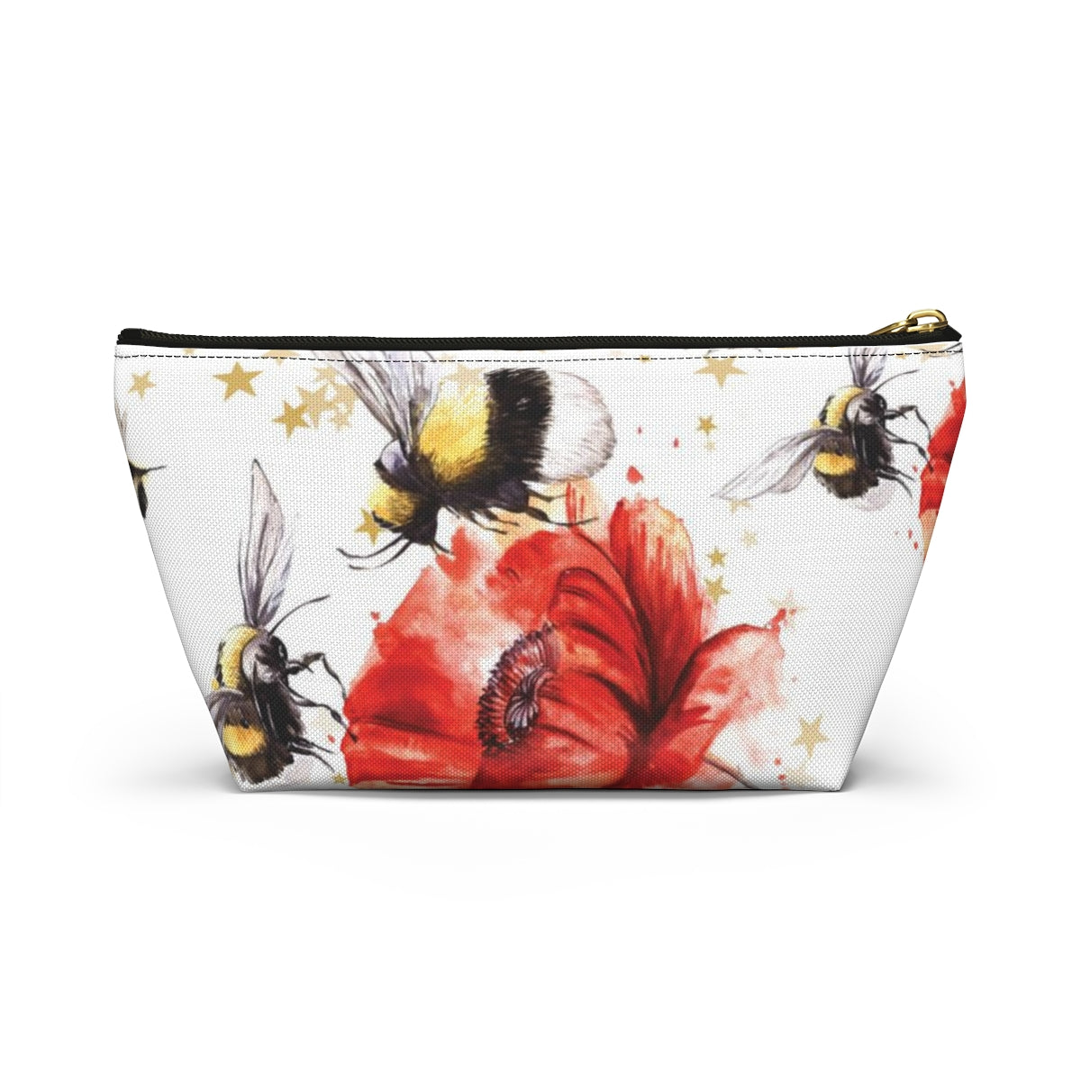 Bumblebee Cosmetic Pouch w T-bottom, Accessory Pouch, Red Poppy