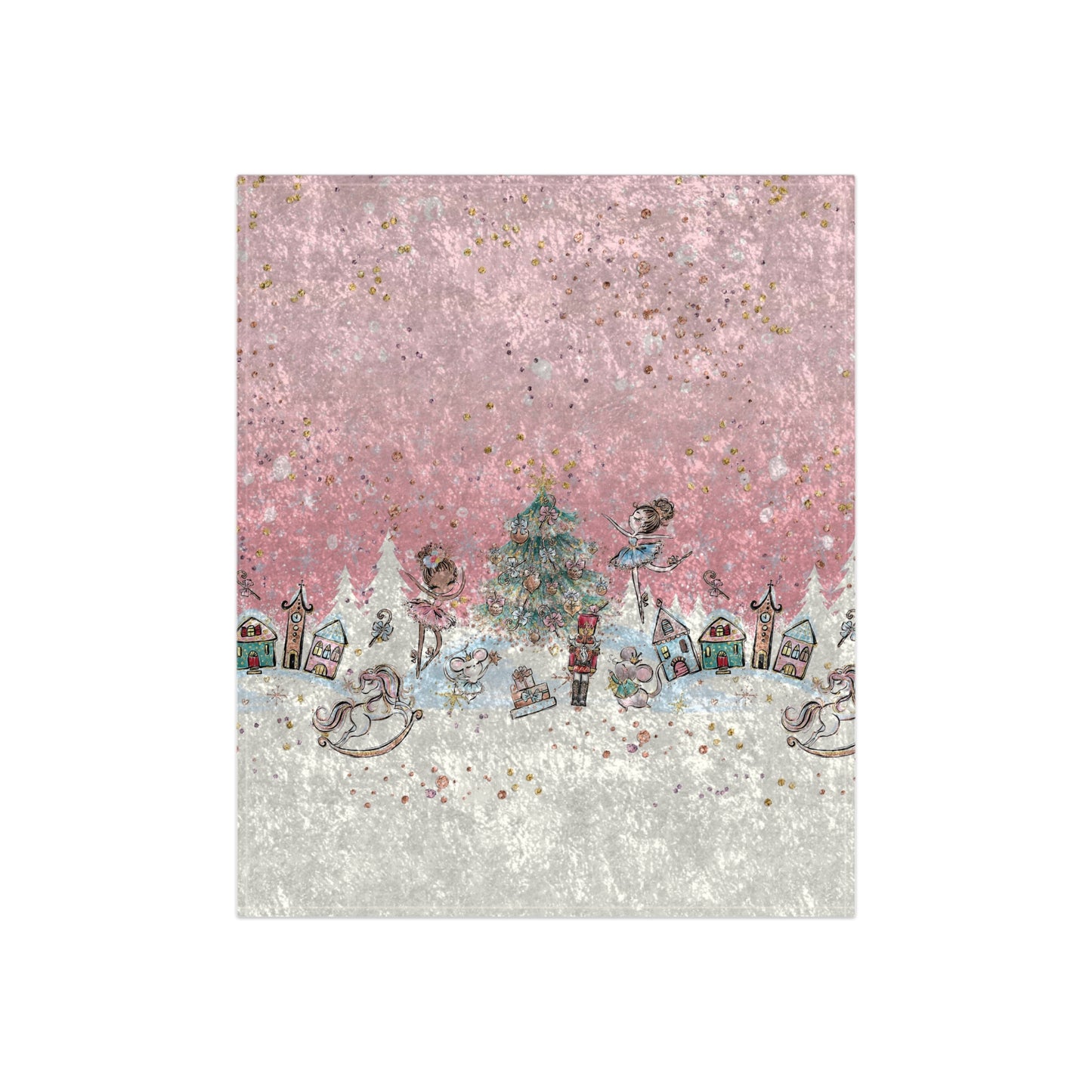 Personalized Pink Nutcracker Ballet Blanket, Crushed Velvet Blanket, Pink Nutcracker Ballet Christmas Blanket