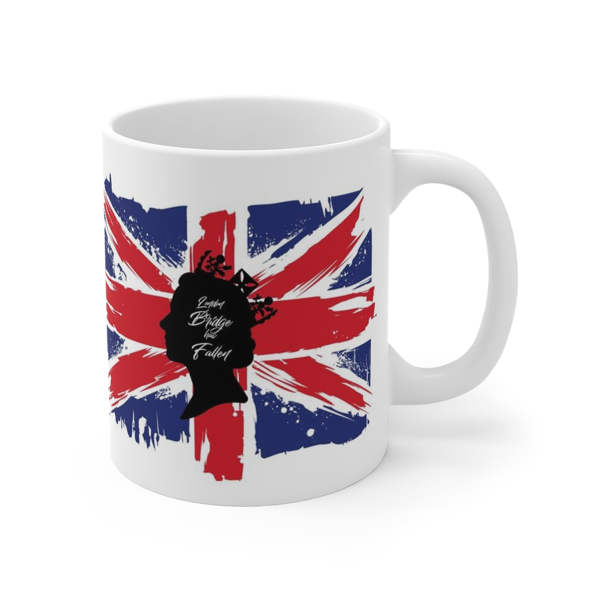 London Bridge has Fallen Mug Mug 11oz, Queen Elizabeth, British Flag