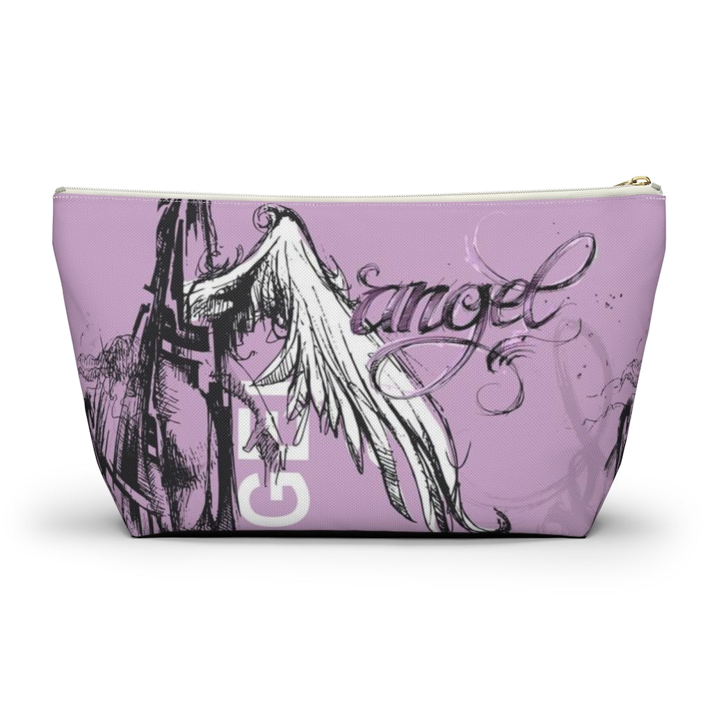 Angel Wing Cosmetic Pouch w T-bottom, Accessory Pouch, Purple