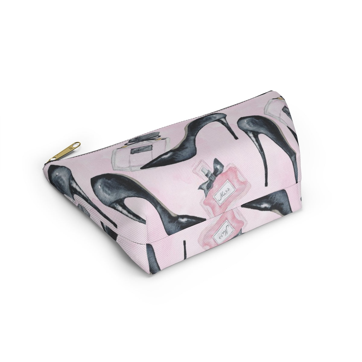 Pink Fashion Pouch w T-bottom, Accessory Pouch - Stilettos and Perfume