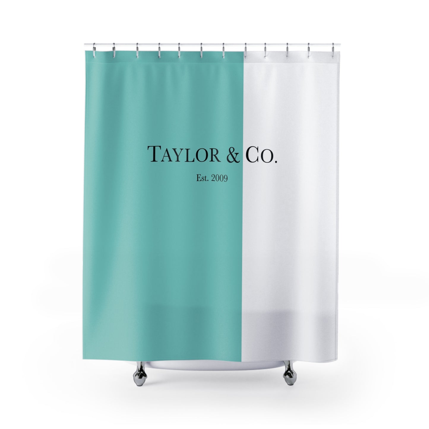 Personalized Color Block Shower Curtain - Your Name & Co. - Breakfast at Tiffany Inspired Bath Curtain