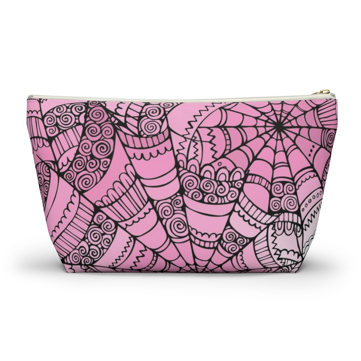 Curly Spiderweb Cosmetic Pouch w T-bottom, Accessory Pouch - Pink Bubblegum Goth Spider Web