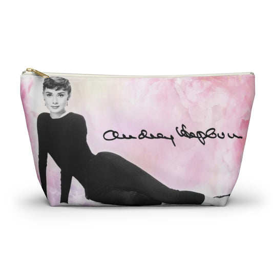 Audrey Hepburn Signature Cosmetic Pouch w T-bottom, Accessory Pouch, Pink