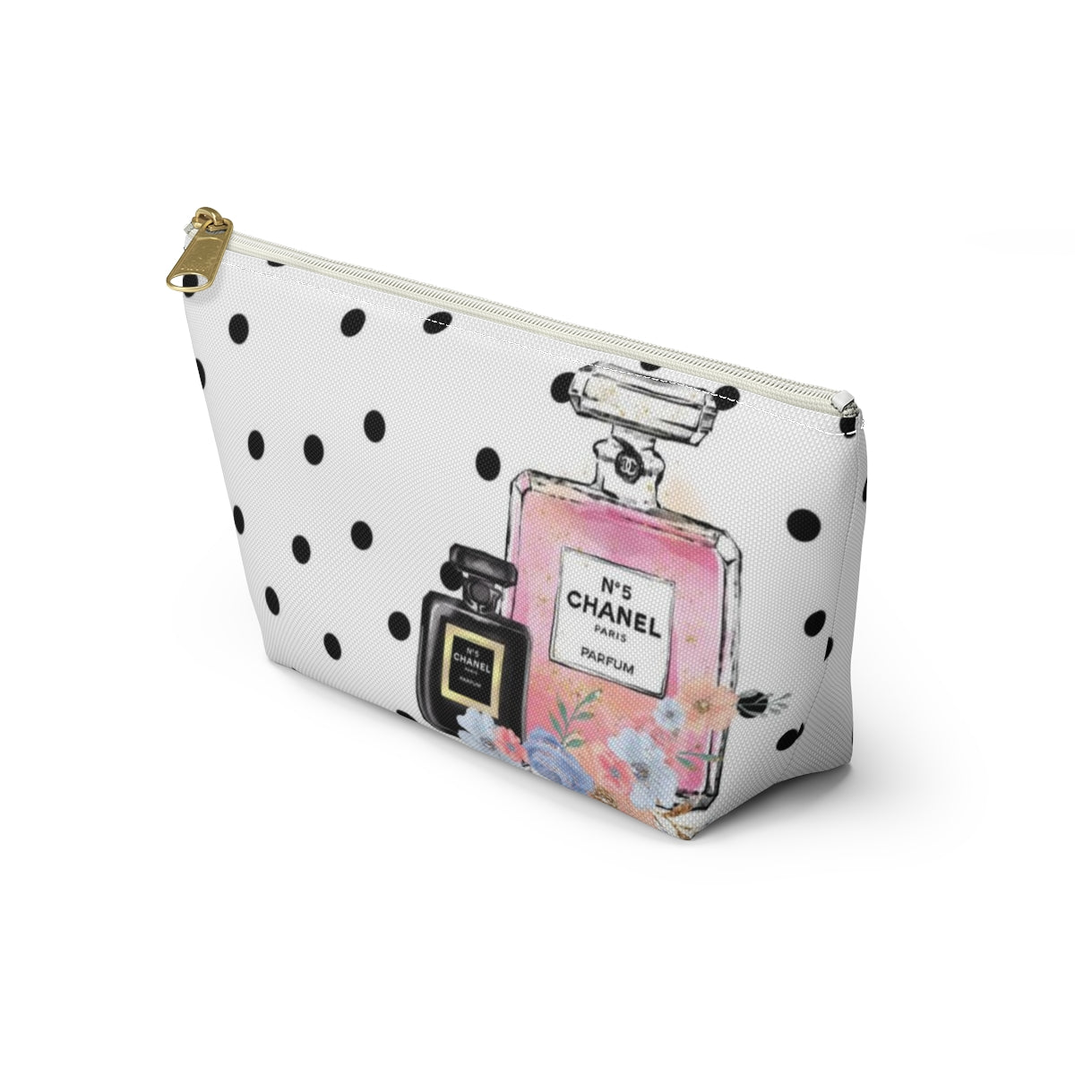 Personalized Perfume Cosmetic Pouch w T-bottom, Accessory Pouch, Perfume Bottle Polka Dot