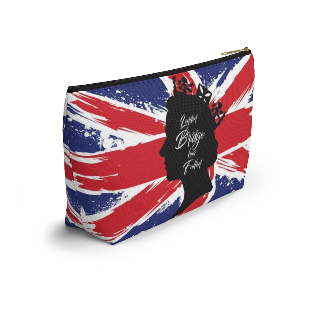 London Bridge has Fallen Cosmetic Pouch w T-bottom, Accessory Pouch, British Flag Queen Elizabeth