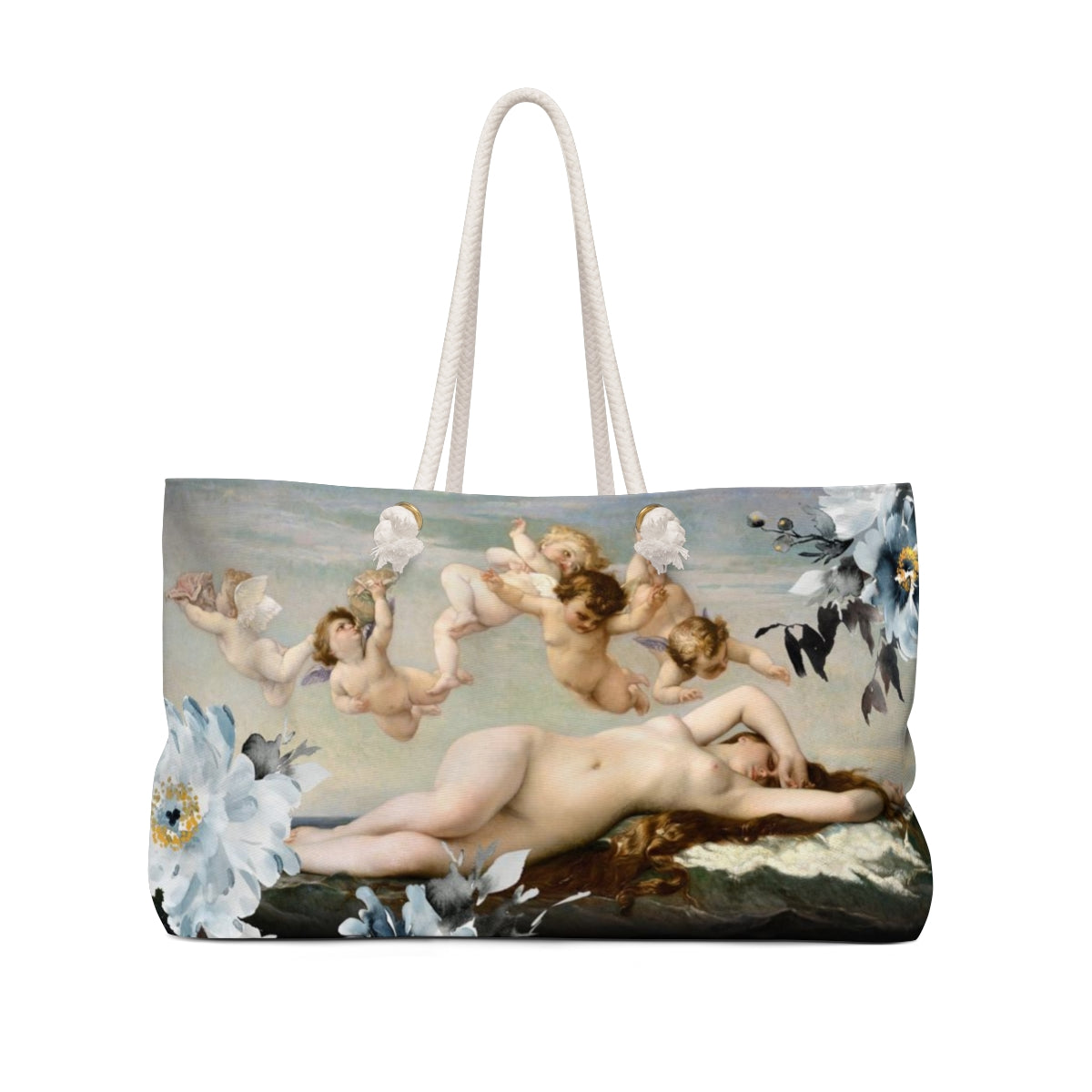 Venus Floral Tote Bag - Weekender Bag, Rope Tote, Blue