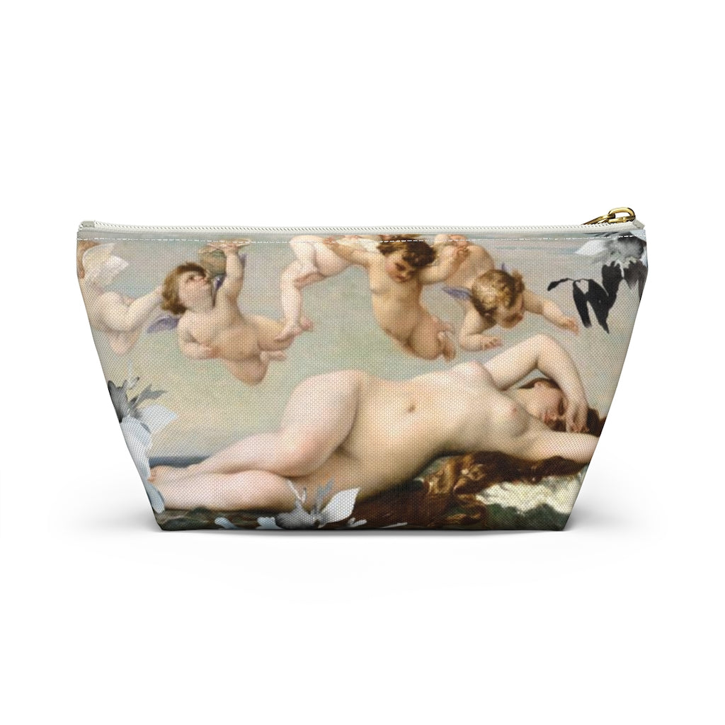 Venus Floral Cosmetic Pouch w T-bottom, Accessory Pouch, Blue