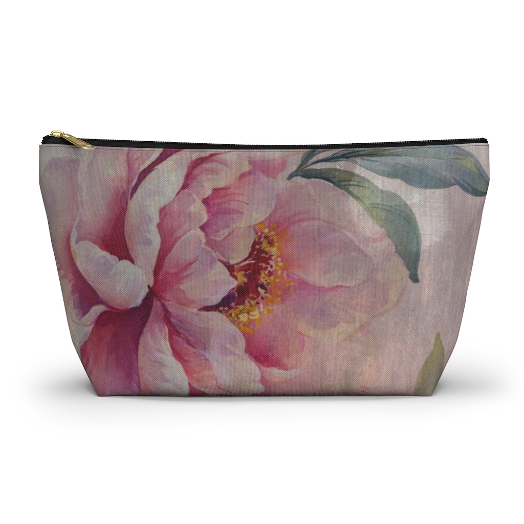 Rose Cosmetic Pouch w T-bottom, Accessory Pouch, Dusky Pink