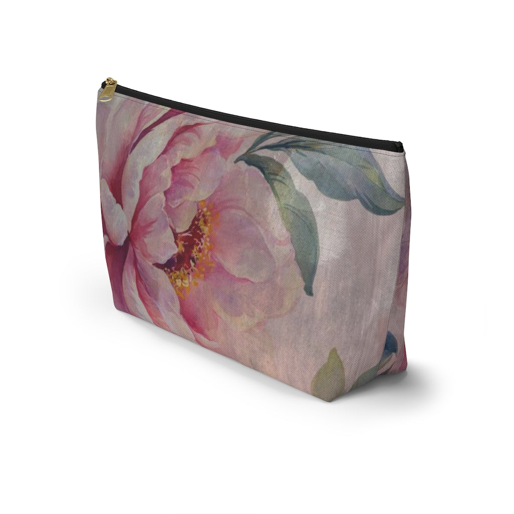 Rose Cosmetic Pouch w T-bottom, Accessory Pouch, Dusky Pink