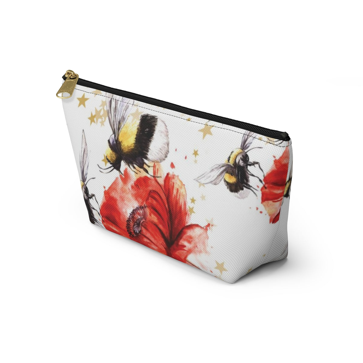 Bumblebee Cosmetic Pouch w T-bottom, Accessory Pouch, Red Poppy