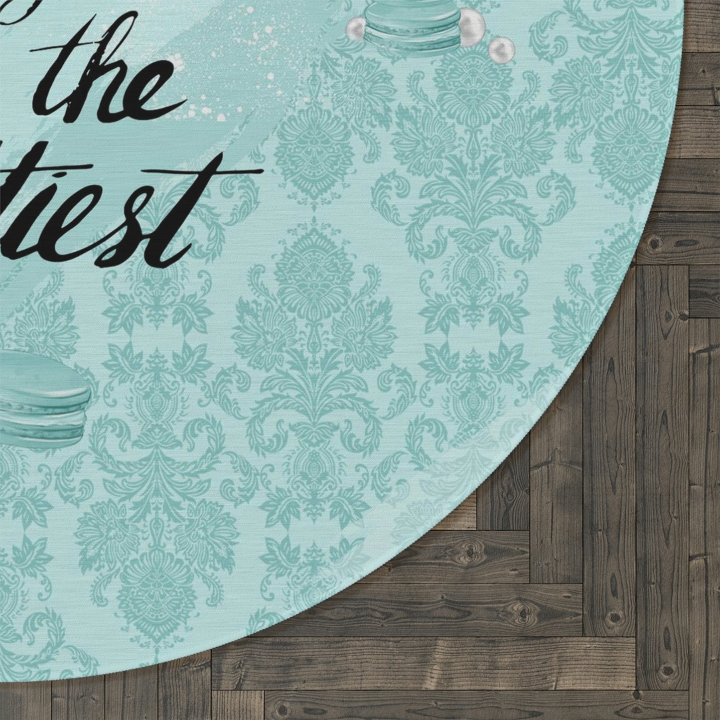 Breakfast at Tiffany Round Chenille Round Rug - 60 Inch Floor Mat - Custom and Personalized Rug - Happy Girls are the Prettiest