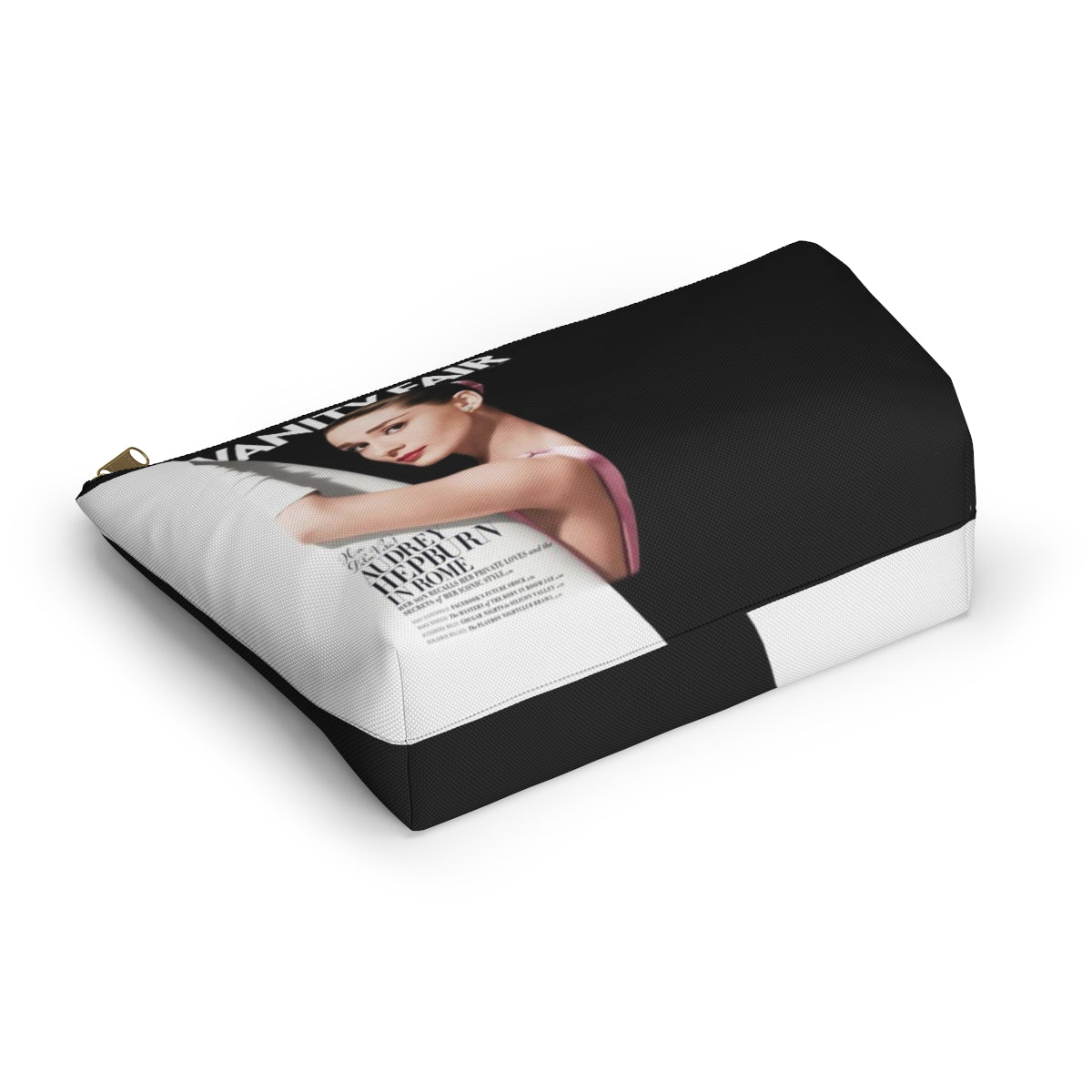 Personalized Audrey Hepburn Cosmetic Pouch w T-bottom, Accessory Pouch - Audrey Hepburn Vanity Fair Color Block Bag